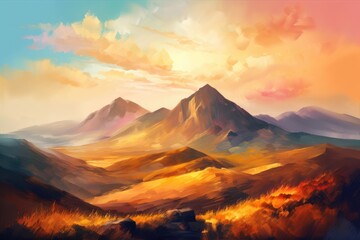 Fototapeta na wymiar Sunset and Rocky Mountains Generative AI