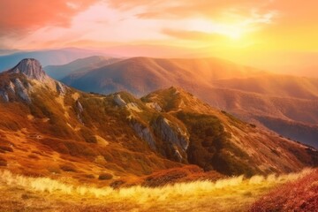 Obraz premium Sunset and Rocky Mountains Generative AI