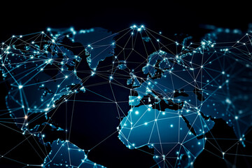 Global network background. - Generative Ai. -communication, technology, connectivity, internet, digital, world, planet, earth, map, geography, information, data.
