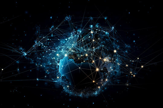 Global network background. - Generative Ai. -communication, technology, connectivity, internet, digital, world, planet, earth, map, geography, information, data.
