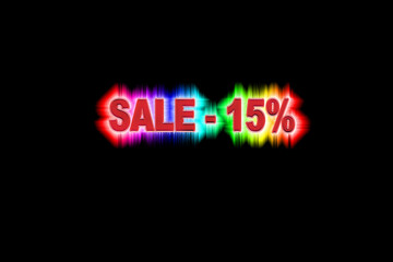 Discount fifteen percent with the rainbow glow on a black background