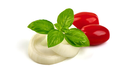 Onion slices, isolated on white background.