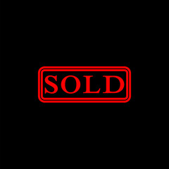 Sold icon isolated on black  background. Auction sold. Sold signboard.