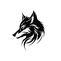 wolf head silhouette, wolf minimal black logo design