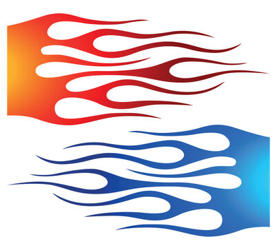 Fire flames racing car decal vector art graphic. Burning tire and flame sports car body side vinyl decal. Side speed decoration for cars, auto, truck, boat, suv, motorcycle.