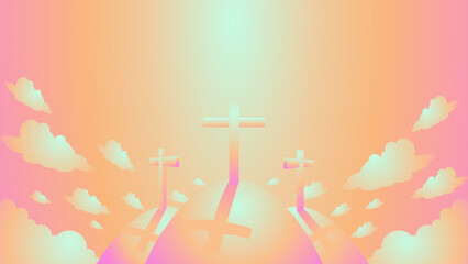 Happy Easter. Easter scene with cross. Jesus Christ. For greeting card, presentation artwork or background and wallpaper	
