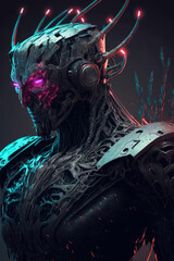 Future soldier or police officer in a futuristic cyberpunk city ,made with Generative AI