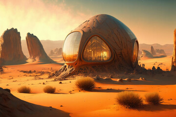 Fototapeta na wymiar Futuristic habitat, Science Fiction future space port ,made with Generative AI
