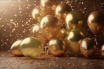 Celebration party banner with golden balloons and serpentine Generative AI