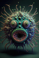 Fantasy illustration of deadly virus, unknown bacteria ,made with Generative AI