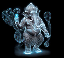 Holographic lord ganesha, ghost in black space ,made with Generative AI
