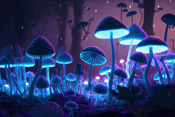 Magic fantasy mushrooms in the forest ,made with Generative AI