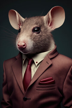 Portrait of a mouse or rat dressed in a formal business suit ,made with Generative AI