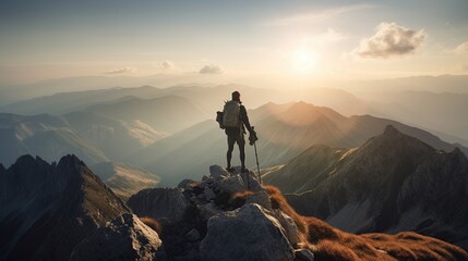 Hiker Reaching Peak of Alpine Summit