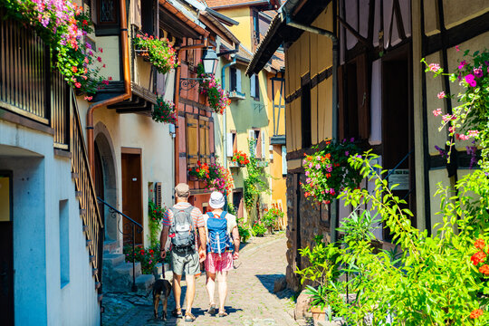 Village of Eguisheim Traditional french houses, Eguisheim, France