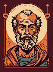 Saint Paul Apostle with Book Portrait. Color Illustration. Generative Ai.