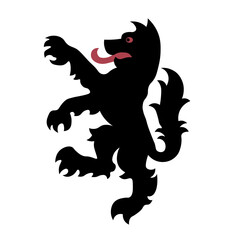 Heraldic black wolf dog. Symbol, sign, icon, silhouette, tattoo. Isolated vector illustration.