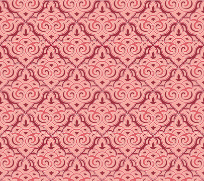 Abstract floral seamless textile pattern. Flourish tiled oriental ethnic background. Arabic ornament with asian flower motif. Good for fabric, textile, wallpaper or package background design.