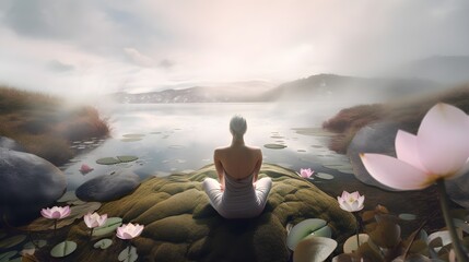 Metaverse meditation through virtual Serenity while soothing the mind body and soul in nature practicing self care and gratitude