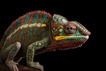 Chameleon on tree branch. AI generated