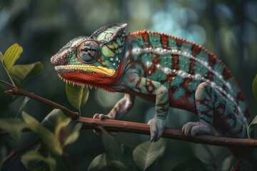 Obraz premium Chameleon on tree branch. AI generated