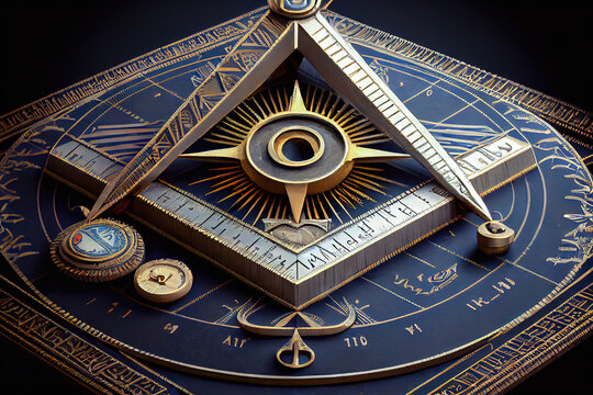 Masonic symbols: compass and ruler sign - Generative AI