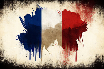 Flag of France or the Tricolour background with a distressed vintage weathered watercolour effect texture which was introduced after the French Revolution, computer Generative AI stock illustration