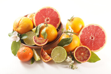 Various citrus fruits (orange, grapefruit, lemon, mandarine) isolated on white background