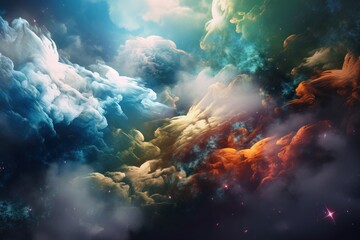 Plakat a colorful sky filled with clouds and stars in the sky. generative ai