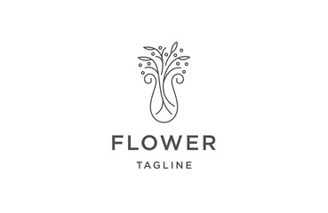 Flower line logo icon design template flat vector