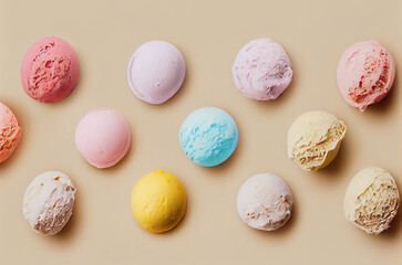 A lot of colored handmade ice cream in flat style wallpaper. Summer sweets background