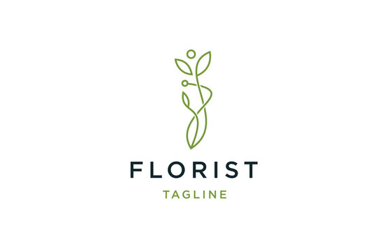  flower leaf line logo icon design template flat vector