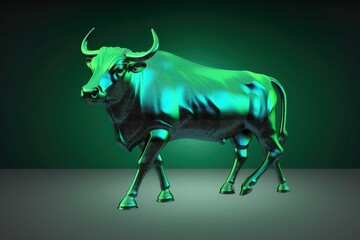 Obraz premium Green bull illustration, green background, stock exchange concept, win. Generative AI