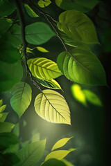 AI generated green natural tree leaves on spring fresh background
