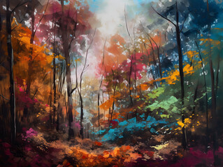 Obraz na płótnie Canvas Forest, oil paint. Generative AI