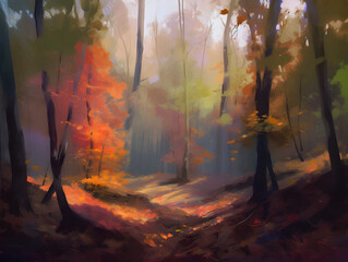 Oil painted forest. Generative AI