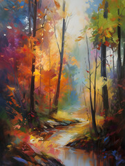 Oil painted forest. Generative AI