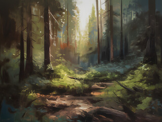 Fototapeta premium Oil painted forest. Generative AI