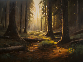 Oil painted forest. Generative AI