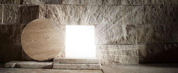 Light From Within The Tomb Of Jesus. Jesus Christ resurrection. Christian Easter concept.