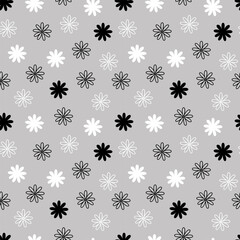 Black and white flowers simple seamless pattern flat style vector illustration, spring symbol, cozy home, any holiday celebration decor, ornament for textile, fabrics, gift paper, card, banner, cover