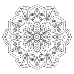 Floral pattern in a circle. Mandala.                                              Antistress coloring book for children and adults. 

