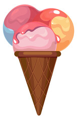 Waffle cone with ice cream scoops. Sweet summer dessert