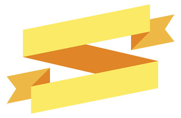 Folded paper banner. Yellow blank ribbon flag