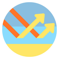 Sun rays reflection on water surface round icon