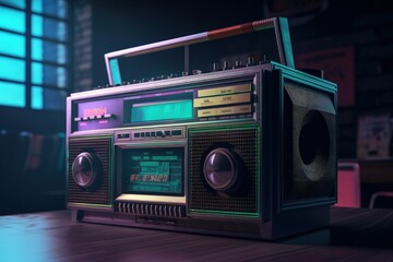 Fototapeta premium Antilo radio illustration, 80s and 90s, retro colors. Generative AI