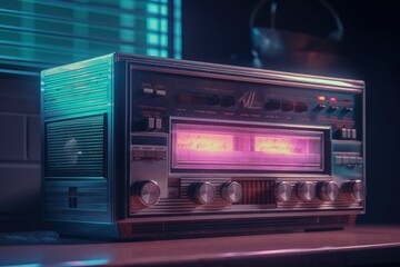 Obraz premium Antilo radio illustration, 80s and 90s, retro colors. Generative AI