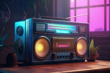 Fototapeta premium Antilo radio illustration, 80s and 90s, retro colors. Generative AI