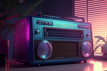 Fototapeta premium Antilo radio illustration, 80s and 90s, retro colors. Generative AI