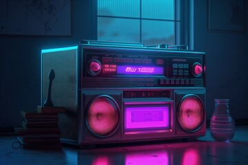 Fototapeta premium Antilo radio illustration, 80s and 90s, retro colors. Generative AI